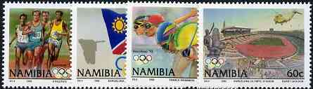 Namibia 1992 Barcelona Olympic Games perf set of 4, unmounted mint SG 597-600, stamps on , stamps on  stamps on sport, stamps on  stamps on olympics, stamps on  stamps on flags, stamps on  stamps on helicopters, stamps on  stamps on swimming, stamps on  stamps on running, stamps on  stamps on stadia