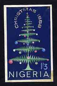 Nigeria 1968 Christmas (unissued) - original hand-painted artwork by Harrisons & Sons for 1s3d value showing Christmas Tree on Harrison & Sons board 4 x 6.5 endorsed 'Rough Design' , stamps on , stamps on  stamps on christmas