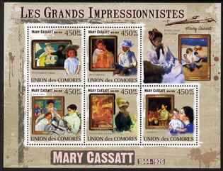 Comoro Islands 2009 Impressionists - Mary Cassatt perf sheetlet containing 5 values unmounted mint, stamps on , stamps on  stamps on personalities, stamps on  stamps on arts, stamps on  stamps on impressionists, stamps on  stamps on 