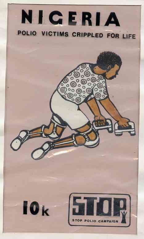 Nigeria 1984 Stop Polio Campaign - original hand-painted artwork for 10k value (Polio Victim) by Godrick N Osuji on card 5 x 8.5 endorsed A1, stamps on , stamps on  stamps on disabled, stamps on  stamps on diseases, stamps on  stamps on medical, stamps on  stamps on 