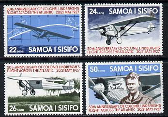 Samoa 1977 50th Anniversary of Lindbergh's Flight perf set of 4 unmounted mint SG 483-86, stamps on aviation, stamps on masonics, stamps on lindbergh, stamps on masonry