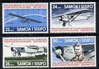 Samoa 1977 50th Anniversary of Lindbergh's Flight perf set of 4 unmounted mint SG 483-86, stamps on , stamps on  stamps on aviation, stamps on  stamps on masonics, stamps on  stamps on lindbergh, stamps on  stamps on masonry