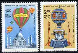 India 1983 Bicentenary of Manned Flight set of 2 (Balloons) unmounted mint SG 1104-05*, stamps on , stamps on  stamps on balloons    aviation