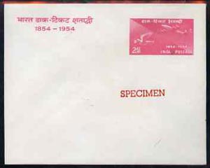 India 1954 Stamp Centenary 2as postal stationery envelope (Airmail Transport) optd SPECIMEN, status uncertain, stamps on aviation    postal