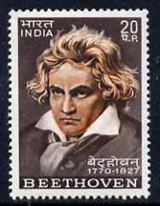 India 1970 Birth Bicentenary of Beethoven unmounted mint, SG 627*, stamps on personalities    music     composers, stamps on opera, stamps on personalities, stamps on beethoven, stamps on opera, stamps on music, stamps on composers, stamps on deaf, stamps on disabled, stamps on masonry, stamps on masonics