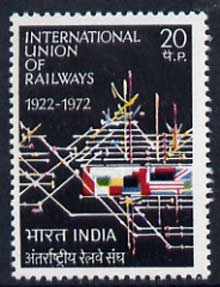 India 1972 50th Aniv of International Railways Union unmounted mint, SG 657*, stamps on railways, stamps on  tuc , stamps on 