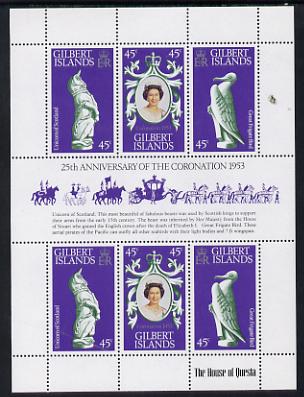 Gilbert Islands 1978 Coronation 25th Anniversary sheetlet (QEII & Frigate Bird) SG 68a unmounted mint, stamps on birds, stamps on royalty, stamps on coronation, stamps on arms, stamps on heraldry, stamps on unicorns