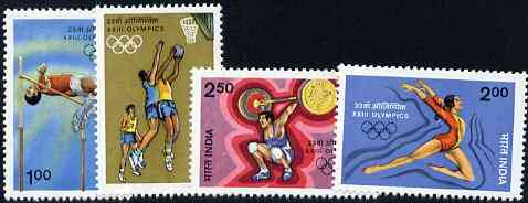 India 1984 Los Angeles Olympic Games set of 4 unmounted mint, SG 1127-30*, stamps on , stamps on  stamps on olympics    basketball    gymnastics    weightlifting    jump, stamps on  stamps on  gym , stamps on  stamps on gymnastics, stamps on  stamps on 