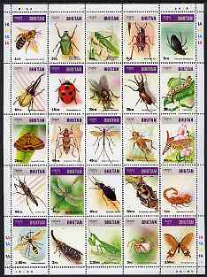Bhutan 1997 Insects sheetlet containing complete set of 25 values unmounted mint SG 1128-52, stamps on , stamps on  stamps on insects, stamps on ladybirds, stamps on  stamps on dragonflies