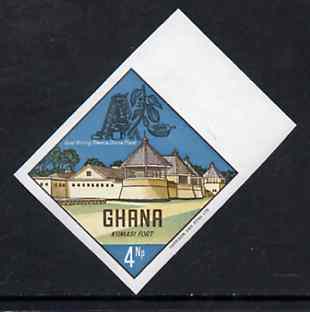 Ghana 1967 Castles & Forts 4np diamond shaped imperf from limited printing (showing Fort, Gold Mine & Cocoa Plant) unmounted mint as SG 475*, stamps on , stamps on  stamps on forts, stamps on gold, stamps on mining, stamps on drink, stamps on diamond