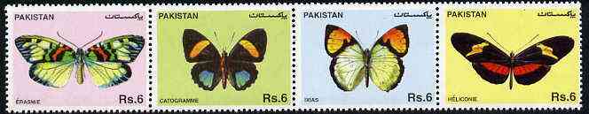 Pakistan 1995 Butterflies set of 4 in se-tenant strip unmounted mint, SG 967a, stamps on butterflies