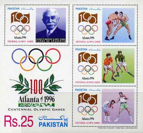 Pakistan 1996 Atlanta Olympic Games m/sheet unmounted mint SG MS 1006, stamps on , stamps on  stamps on olympics    sport    field hockey    boxing    wrestling