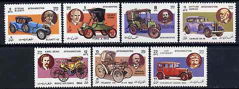 Afghanistan 1984 Motor Cars perf set of 7 unmounted mint, SG 977-83*, stamps on , stamps on  stamps on cars   bugatti    daimler     ford    chevrolet    peugeot    panhard    benz