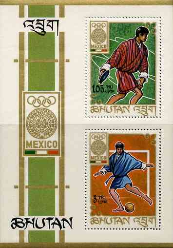 Bhutan 1968 Mexico Olympics perf m/sheet (Discus & Football) unmounted mint, stamps on , stamps on  stamps on olympics   sport    football    discus