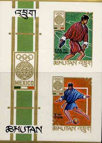 Bhutan 1968 Mexico Olympics imperf m/sheet (Discus & Football) unmounted mint, stamps on , stamps on  stamps on olympics   sport    football    discus