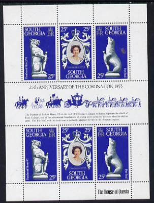 Falkland Islands Dependencies - South Georgia 1978 Coronation 25th Anniversary sheetlet (QEII, Seal & Panther) unmounted mint, SG 67a, stamps on seal, stamps on cats, stamps on royalty, stamps on polar, stamps on coronation, stamps on arms, stamps on heraldry