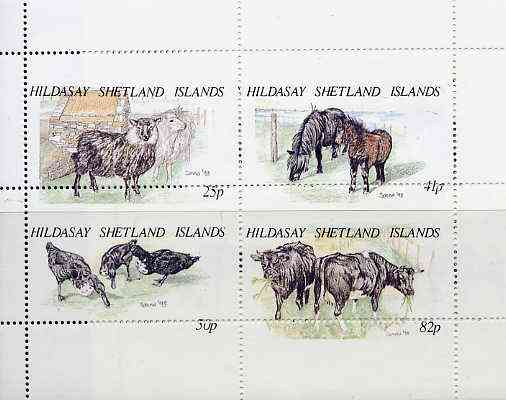 Shetland Islands 1995 Animals set of 4 with perforations dramatically misplaced, a superb variety unmounted mint, stamps on , stamps on  stamps on animals