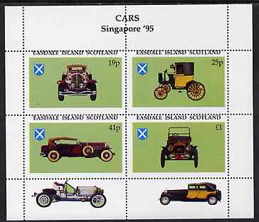 Easdale 1995 'Singapore 95' Stamp Exhibition (Cars) sheetlet containing perf set of 4 unmounted mint, stamps on cars, stamps on stamp exhibitions