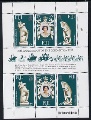 Fiji 1978 Coronation 25th Anniversary sheetlet (QEII & Iguana) unmounted mint, SG 549a, stamps on reptiles, stamps on royalty, stamps on coronation, stamps on arms, stamps on heraldry