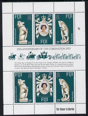 Fiji 1978 Coronation 25th Anniversary sheetlet (QEII & Iguana) unmounted mint, SG 549a, stamps on , stamps on  stamps on reptiles, stamps on royalty, stamps on coronation, stamps on arms, stamps on  stamps on heraldry