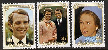 Cook Islands 1973 Royal Wedding perf set of 3 unmounted mint, SG 450-2, stamps on , stamps on  stamps on royalty    anne & mark