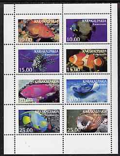 Karakalpakia Republic 1997 Fish perf sheetlet containing complete set of 8 unmounted mint, stamps on fish     marine-life