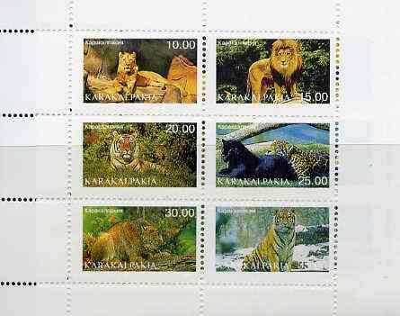 Karakalpakia Republic 1997 Big Cats #1 perf sheetlet containing complete set of 6 unmounted mint, stamps on animals    cats