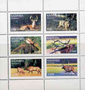 Kalmikia Republic 1997 Deer perf sheetlet containing complete set of 6 unmounted mint, stamps on , stamps on  stamps on animals    deer