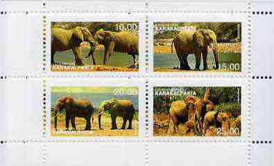 Karakalpakia Republic 1997 Elephants perf sheetlet containing complete set of 4 unmounted mint, stamps on , stamps on  stamps on animals    elephants