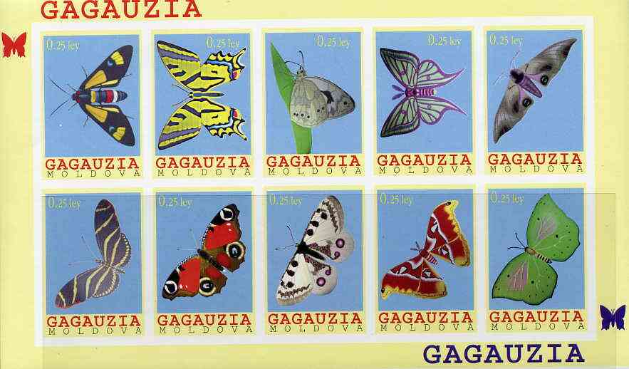 Gagauzia Republic 1996 Butterflies imperf sheetlet containing complete set of 10 unmounted mint, stamps on butterflies