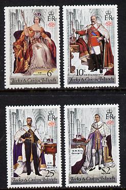 Turks & Caicos Islands 1978 QE2 Coronation 25th Anniversary set of 4 perf 14 from sheets unmounted mint,  SG 494-7, stamps on royalty , stamps on coronation
