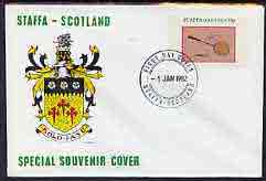 Staffa 1982 Sports Accessories 35p (Badminton) perf single on illustrated cover with first day cancellation, stamps on sport    badminton
