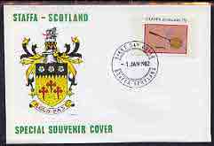 Staffa 1982 Sports Accessories 35p (Badminton) imperf single on illustrated cover with first day cancellation, stamps on sport    badminton