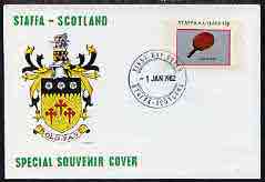 Staffa 1982 Sports Accessories 45p (Table Tennis) imperf single on illustrated cover with first day cancellation, stamps on sport    table tennis