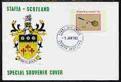 Staffa 1982 Sports Accessories 75p (Squash) perf single on illustrated cover with first day cancellation, stamps on sport    squash