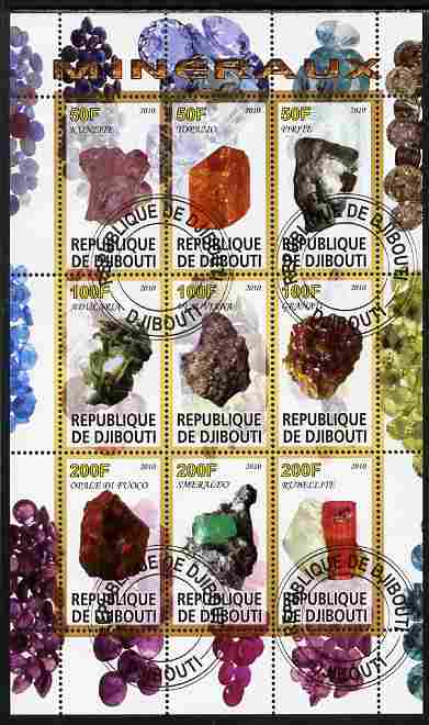 Djibouti 2010 Minerals perf sheetlet containing 9 values fine cto used, stamps on , stamps on  stamps on minerals