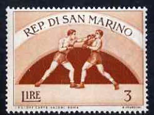 San Marino 1954 Boxing 3L from Sport set of 11 unmounted mint, SG 476*, stamps on , stamps on  stamps on boxing, stamps on  stamps on sport