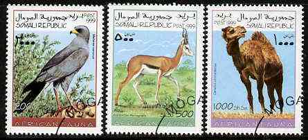 Somalia 1999 African Fauna set of 3 (Camel, Gosgawk & Springbok) fine cto used, stamps on , stamps on  stamps on animals, stamps on birds, stamps on camels, stamps on birds of prey