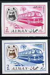 Ajman 1967 Bus (2Dh & 2R from Transport imperf set of 14) unmounted mint Mi 128 & 137, stamps on buses    