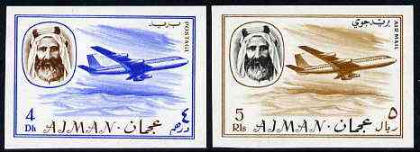 Ajman 1967 Airliners (4Dh & 5R from Transport imperf set of 14) unmounted mint Mi 130 & 139, stamps on , stamps on  stamps on aviation