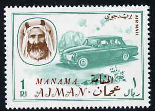 Manama 1967 Car 1R opt'd on Ajman from Transport set unmounted mint, SG 9, stamps on , stamps on  stamps on cars  