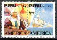 Peru 1992 'America' Columbus the unissued perf se-tenant set of 2  unmounted mint, stamps on , stamps on  stamps on columbus    explorers    ships
