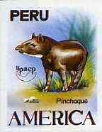 Peru 1993 'America' Fauna the unissued imperf $1.50 value (Pinchaque) without value or imprint, stamps on animals 