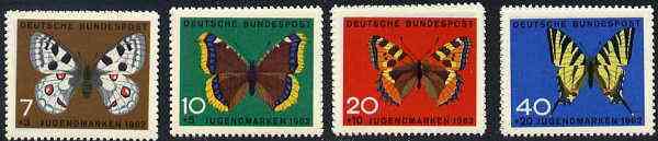 Germany - West 1962 Child Welfare (Butterflies) set of 4, SG 1290-93*, stamps on butterflies, stamps on children