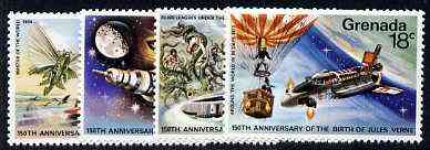 Grenada 1979 Birth Anniversary Jules Verne (Author) set of 4 unmounted mint, SG 996-99*, stamps on , stamps on  stamps on literature, stamps on  stamps on submarines, stamps on  stamps on balloons, stamps on  stamps on sci-fi, stamps on  stamps on space, stamps on  stamps on books, stamps on  stamps on underwater                 