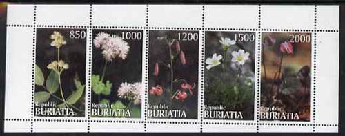 Buriatia Republic 1999 Flowers perf sheetlet containing complete set of 5 unmounted mint, stamps on , stamps on  stamps on flowers, stamps on  stamps on 