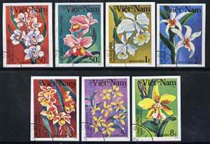 Vietnam 1984 Orchids imperf set of 7 cto used (very scarce with only a limited number issued thus) as SG 680-86*, stamps on flowers    orchids
