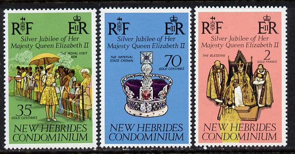 New Hebrides - English 1977 Silver Jubilee set of 3 (SG 217-9) unmounted mint, stamps on royalty     silver jubilee