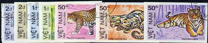 Vietnam 1984 Protected Animals imperf set of 7 cto used (very scarce with only a limited number issued thus) as SG 665-71*, stamps on animals    elephant    cats