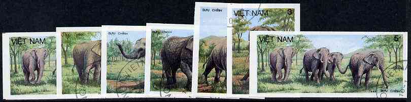 Vietnam 1986 Elephants imperf set of 6 cto used (very scarce with only a limited number issued thus) as SG 1043-48*, stamps on animals    elephants